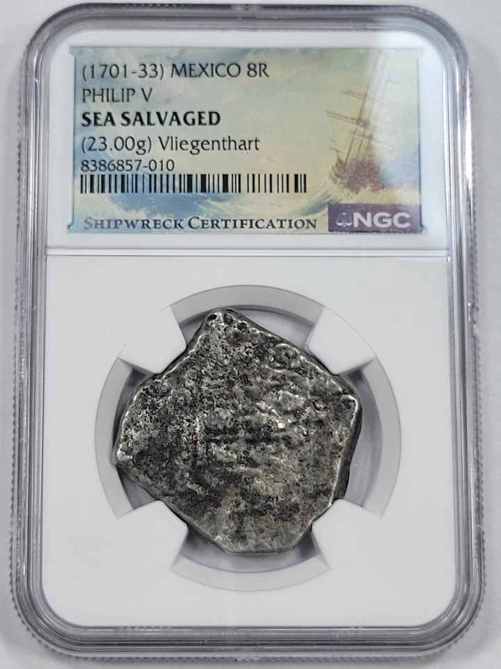 1703-1733 Mexico Cob 4 Reales VLIEGENTHART Shipwreck NGC Genuine *K120 - Image 2 of 3