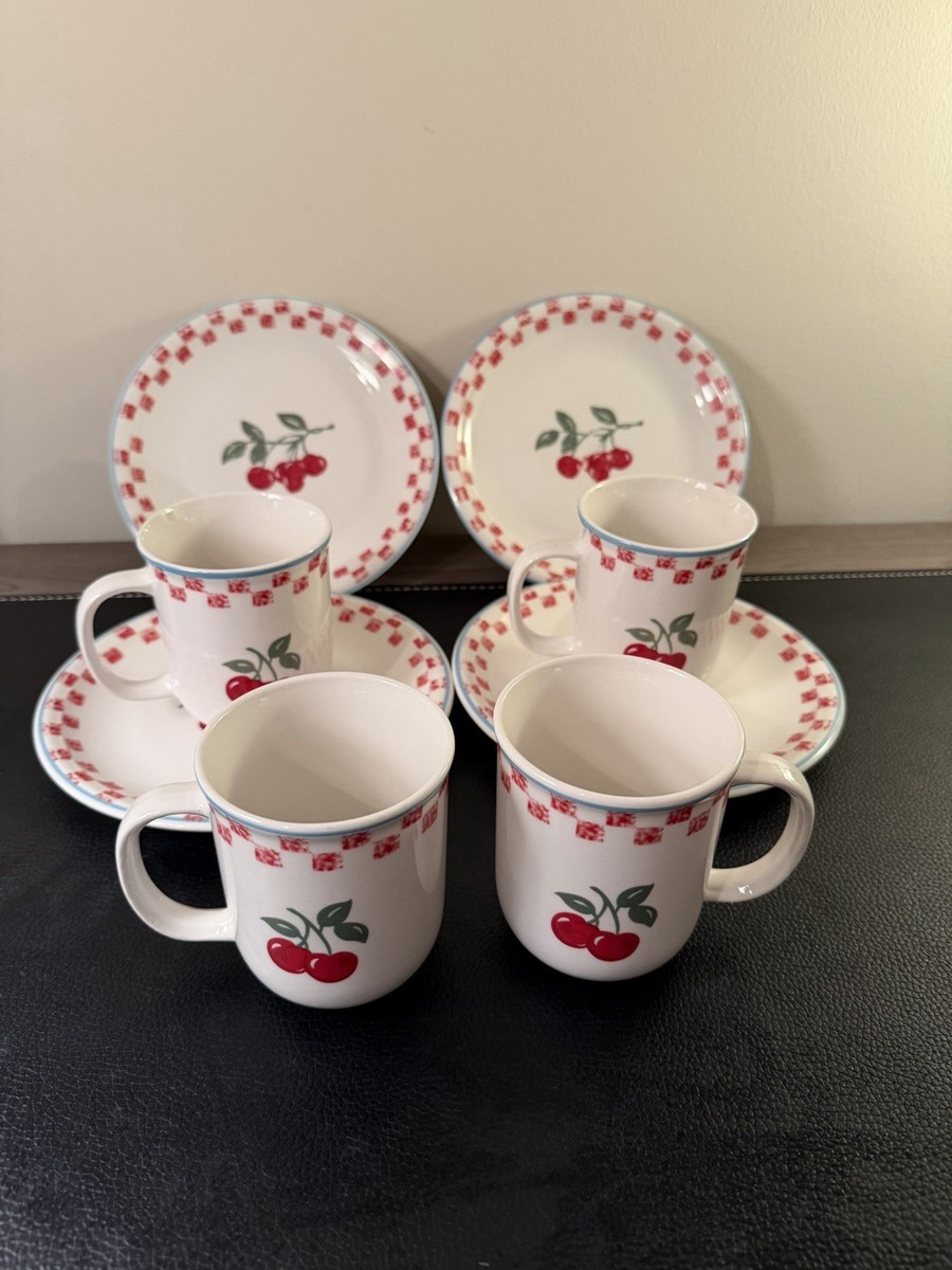 Cherry︎✿ Mainstays Home Cherry Mugs & Plates Set 8pc Vintage Farmhouse