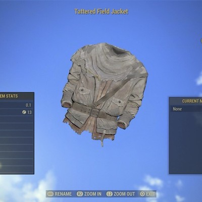 Fallout 76   ULTRA RARE Tattered Field Jacket (TFJ) PS4/PS5