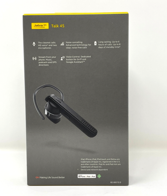 Jabra Talk 45 Black Bluetooth Headset HD Voice Noise Cancellation