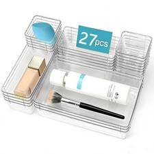 27 PCS Clear Drawer Organizer Set, 4 Sizes Desk Drawer Storage Bins, Divider ...