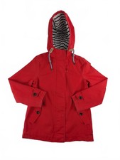 Joules Red Waterproof Hooded Rain Jacket Striped Lining UK 10
