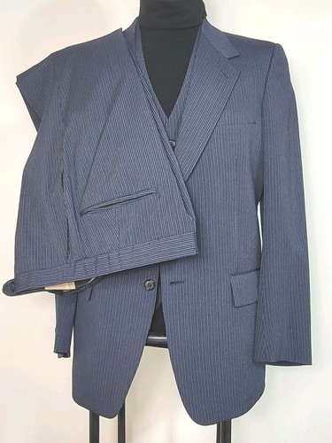Vtg 80s Tailered 3 Piece Wool Suit Mens 38R 30x31 Navy Blue Pinstripe Doctor Own