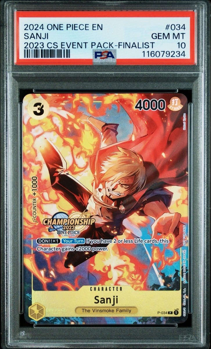 PSA10 ワンピース ハイパーバトル サンジ 海賊船の料理人 ジャンプフェスタ PSA 10 Sanji P-034 Championship Event Pack Finalist English One