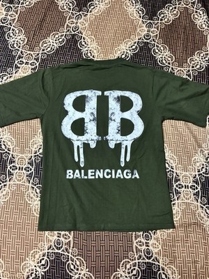 Balenciaga Herren T-Shirt Militärgrün Khaki Shirt Logo Größe M