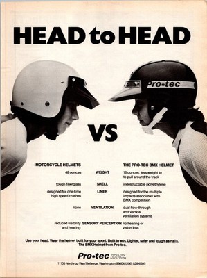 1980    HEAD TO HEAD Pro-Tec Helmet Print Ad   80s BMX FA.15