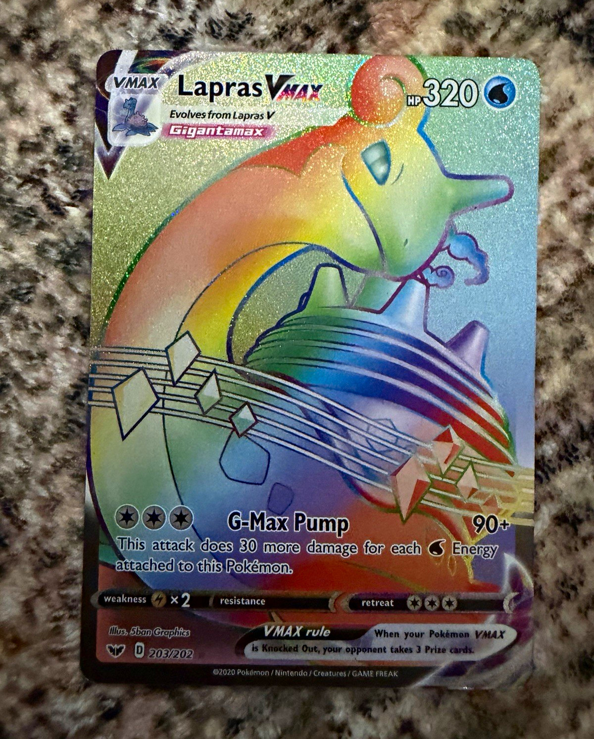 Pokemon TCG Lapras VMAX 203/202 Swsh01 Sword & Shield Secret Rare Full Art Holo