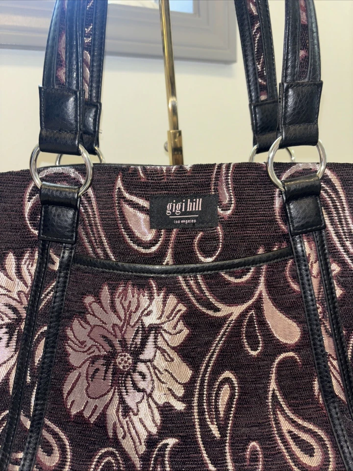 Gigi Hill Duffle Bag Carry On Black Floral Shoulder Over Night Crossbody VTG Y2K - Image 2 of 4
