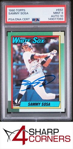 1990 TOPPS #692 SAMMY SOSA RC PSA 9 DNA AUTO 10
