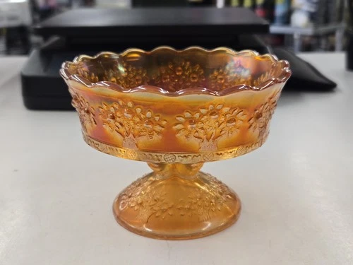 Vintage Fenton Marigold Carnival Glass Footed Compote Dish Bowl