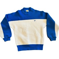 Vintage 70s 80s Hang Ten Knit Sweater Blue White Surf feet size Large