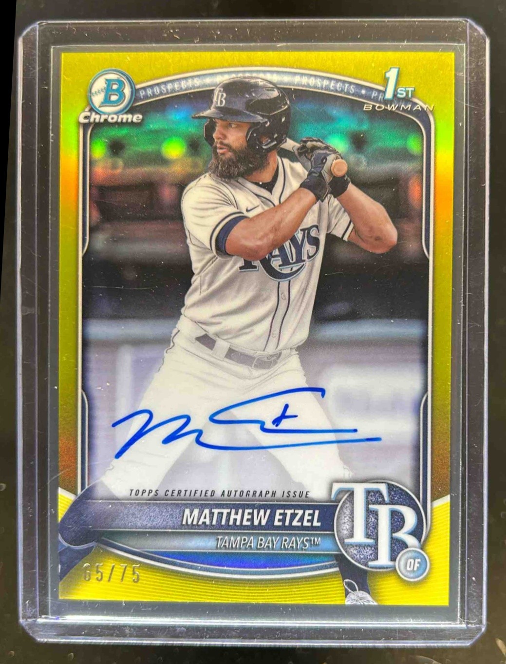 2025 Bowman Chrome Matthew Etzel Auto Yellow Refractor 1st #65/75 Rays