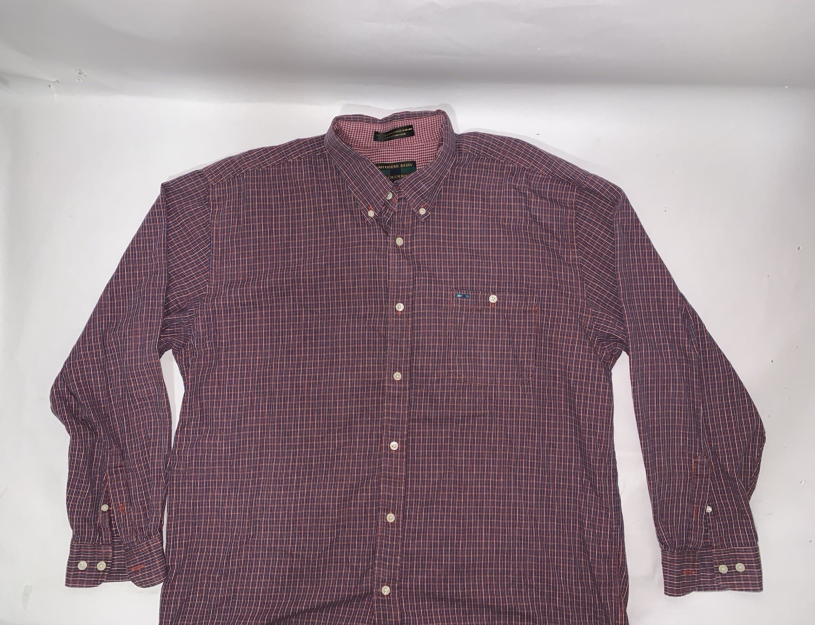 Alexander Julian Colours Shirt Men XL Plaid Button Down Long Sleeve Dress Casual