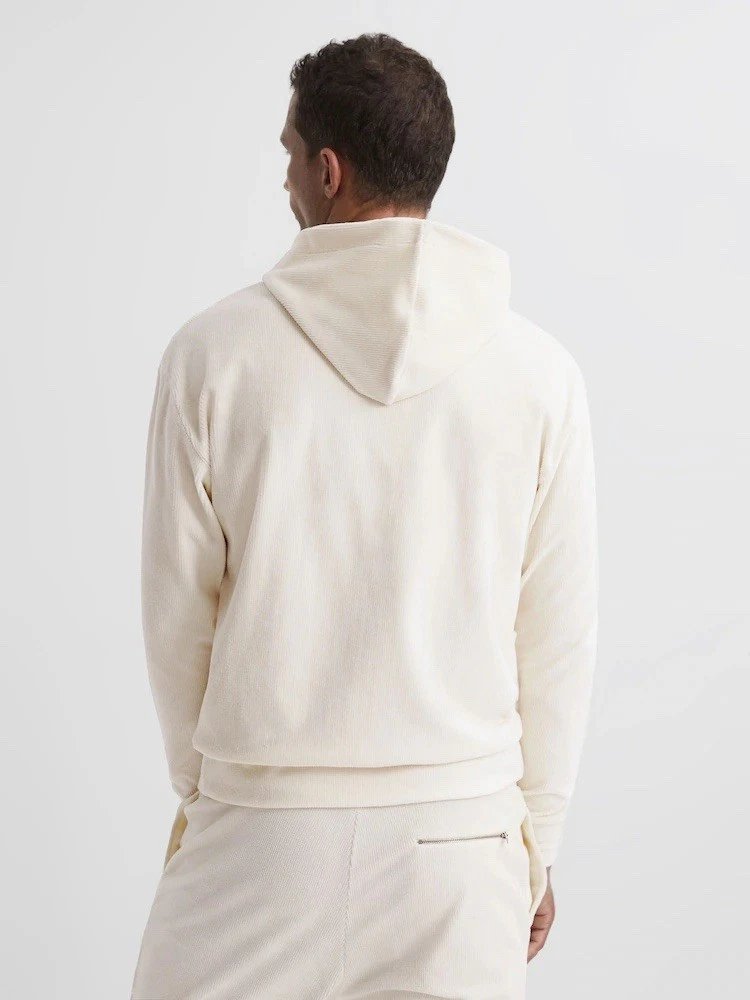 OFF WHITE Felpa con cappuccio nuova con etichette Reiss 'Luis' bianco sporco velluto cordino taglia media prezzo consigliato £ 110