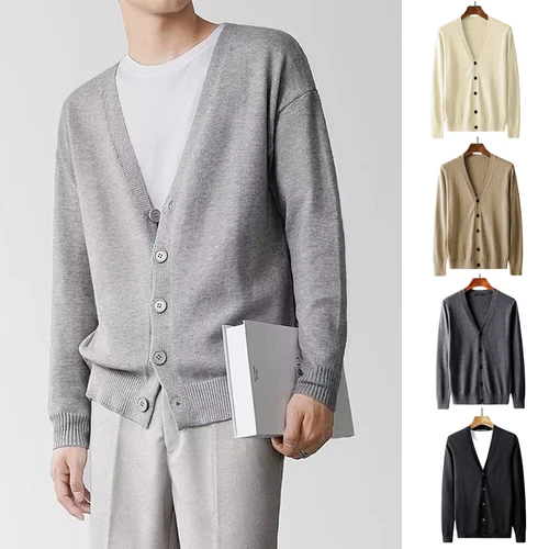 Cardigan uomo scollo V maglia maglione manica lunga bottoni caldo business pullover UK- - Foto 1 di 26