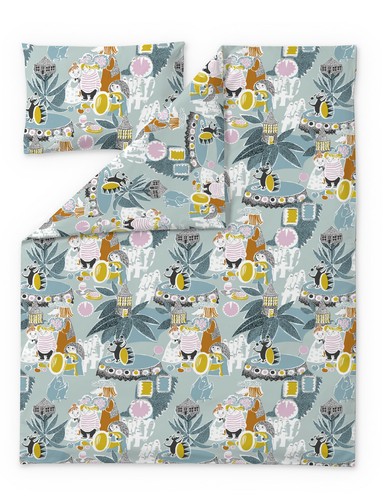 Moomin Duvet Cover Set Fairytale Turquoise Orange 120 x 160 cm 40 x 60 cm GOTS - Picture 1 of 4