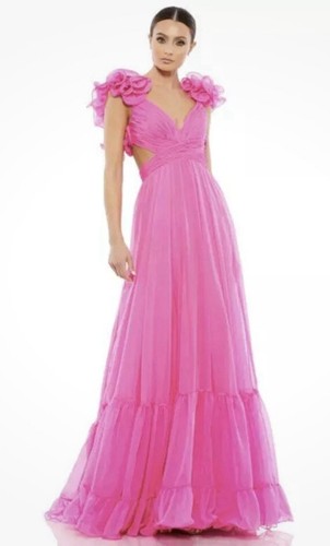 Mac Duggal Size 10 Pink Ruffle Tiered Cut-out Chiffon Gown - Picture 9 of 10