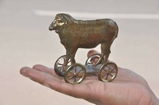 Early Vintage French Golden Penny Sheep On Platform Tin Toy , France