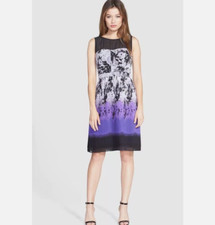 NWT - Adrianna Papell Pinch Pleat Chiffon Purple Black Sleeveless Dress Sz 8