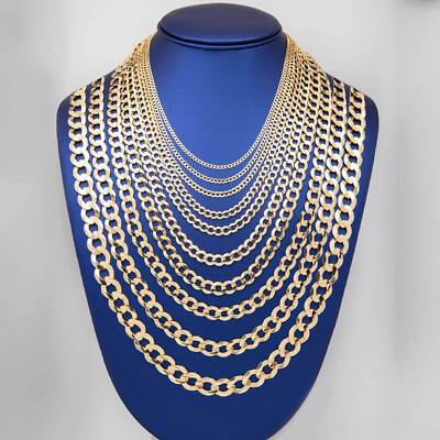 Massive 14K Gelbgold glänzende Miami Panzerkette Gliederkette Halskette Gelbgold alle Größen