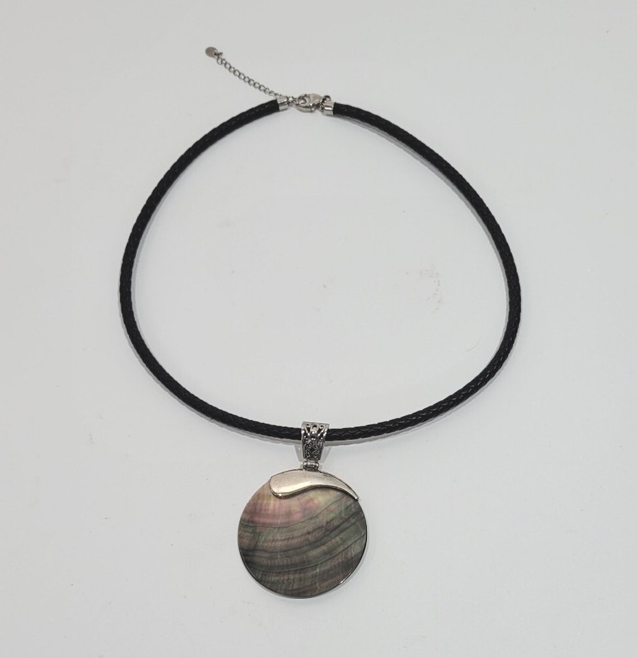 925 Sterling Silver Mother Pearl Shell Pendant Necklace Leather Beach