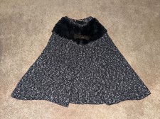soft surroundings black white shawl sweater cape one size snap buckle faux fur