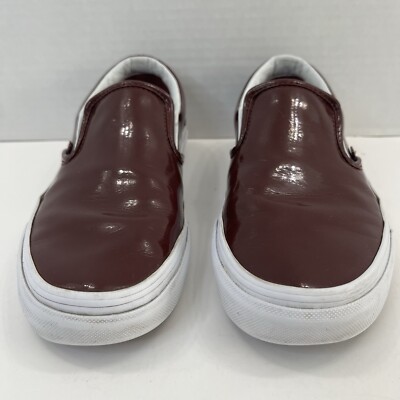 VANS Sneakers Womens Tumble Burgundy Patent Leather Skate Slip On Size 
