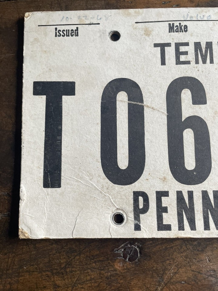1968 Vintage Pennsylvania Temporary License Plate PA Temp Tag T 068 090