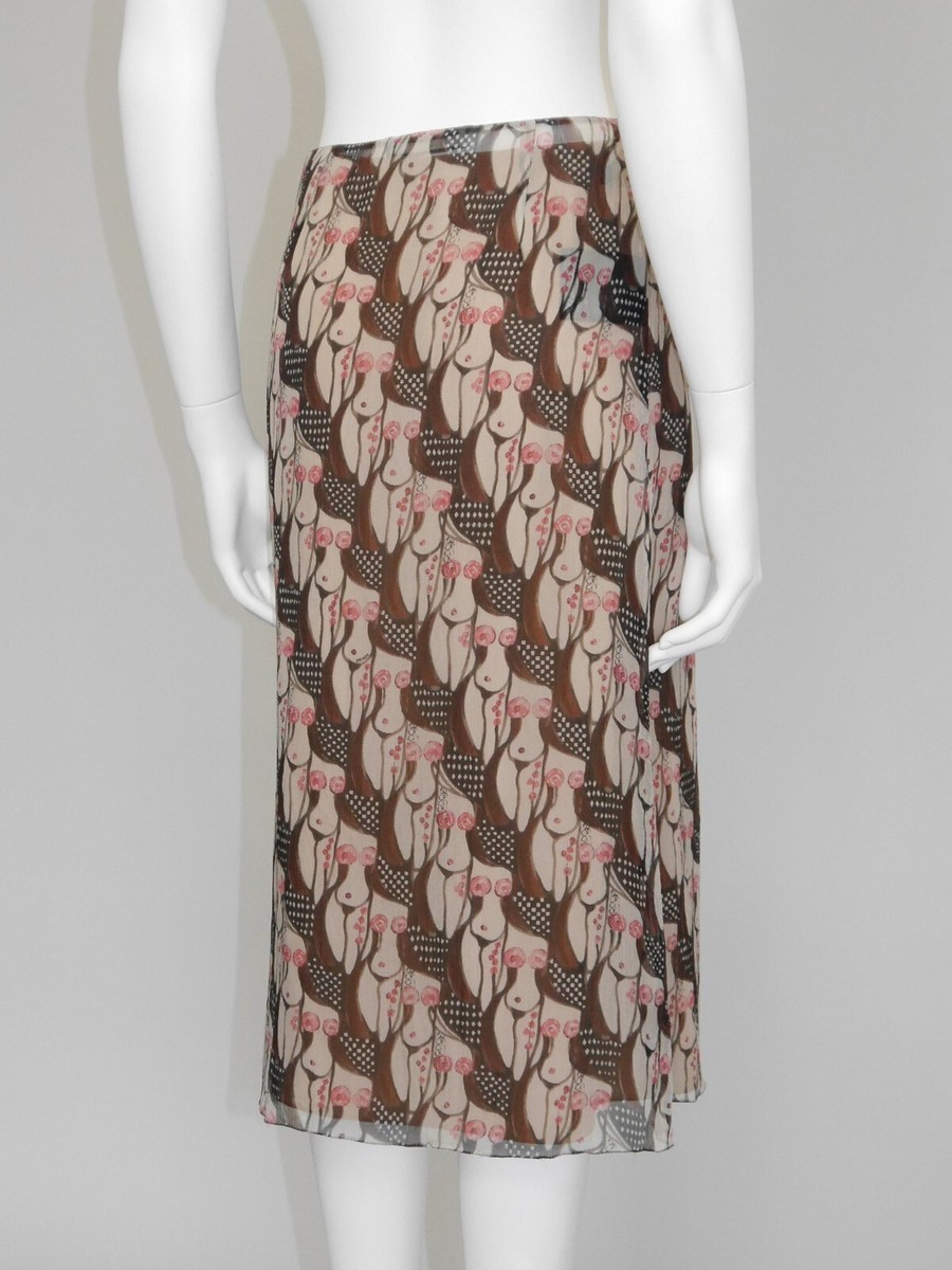 Prada Vintage 2001 Naked Lady Print Silk Chiffon Skirt 44