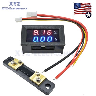DC 100V 0-50A Voltmeter Ammeter LED Dual Digital Volt Amp Meter Gauge + Shunt US