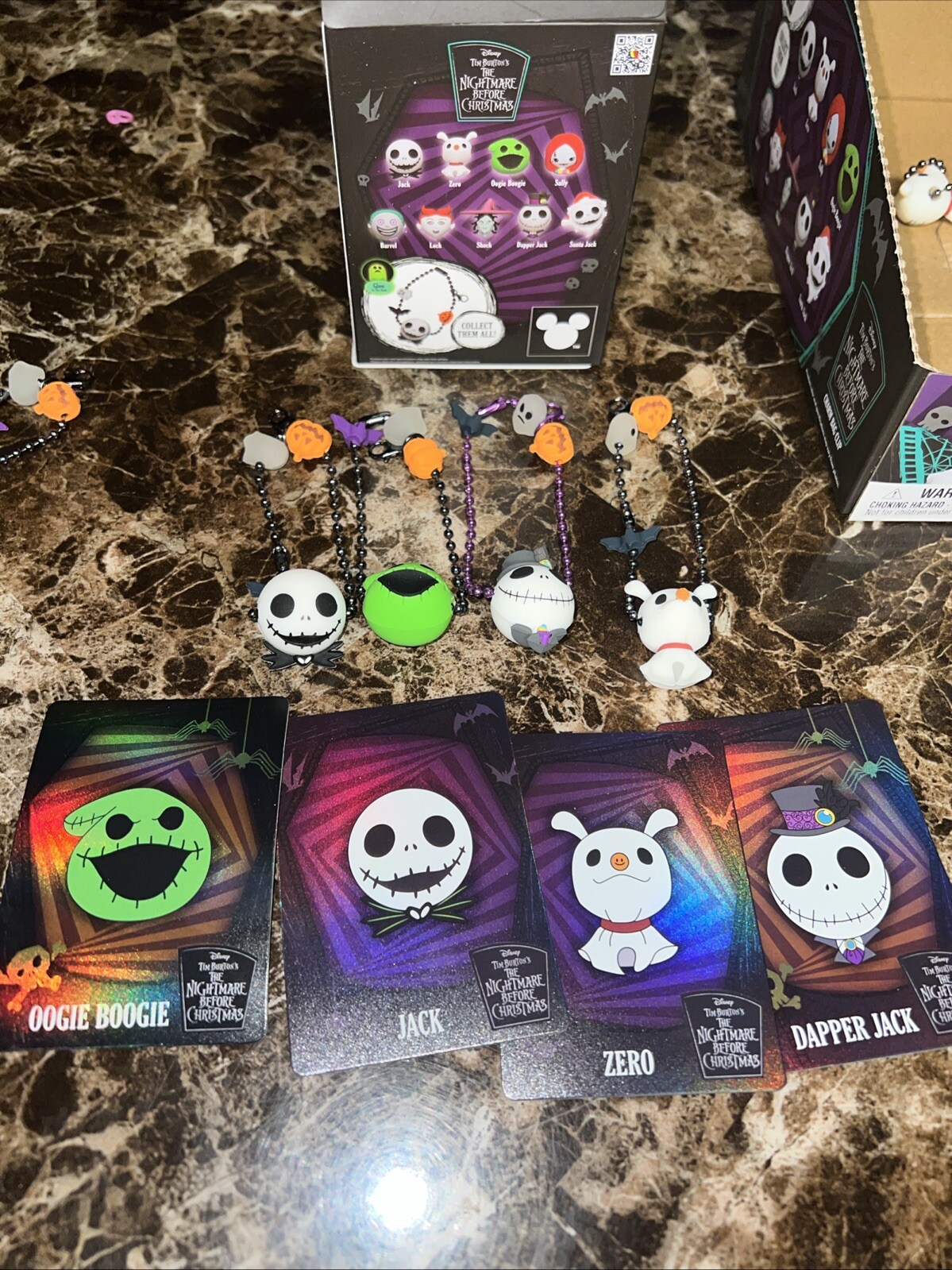 4 Nightmare Before Christmas Blind Charm Bag Clip Dapper Jack Oogie Zero & Cards