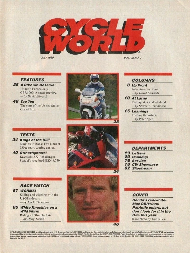 1989 July Cycle World - Vintage Motorcycle Magazine Foto 2 de 2