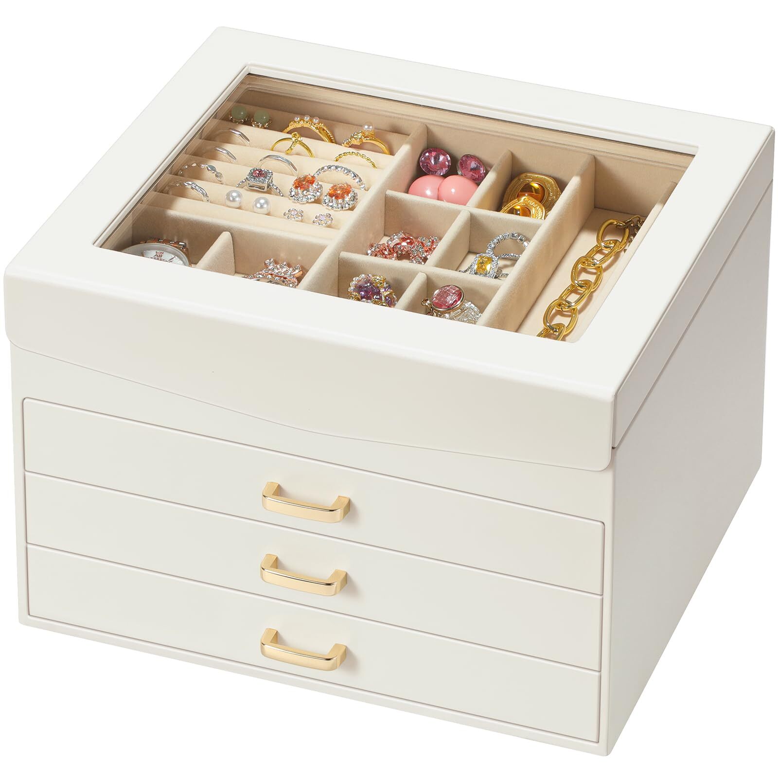 4-Layer Jewelry Box with Lid, Classic Jewelry Organizer with 3 Drawers for Wo...