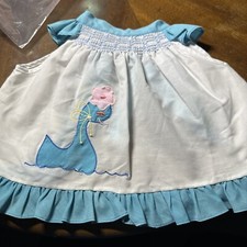 Vintage Pinafore Little Girl Apron Handmade Smock Appliqu Duck Teal Aqua 24 Mo