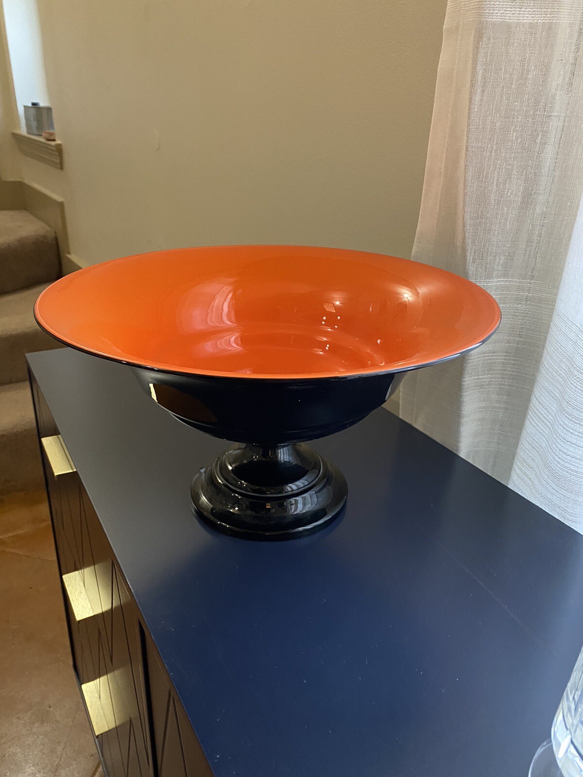 Orange Black Mid Century Modern Art Deco Glass Pedestal Bowl eBay