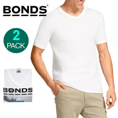 Bonds Pack V Neck Raglan Blank Plain Mens White T‑shirt Tee