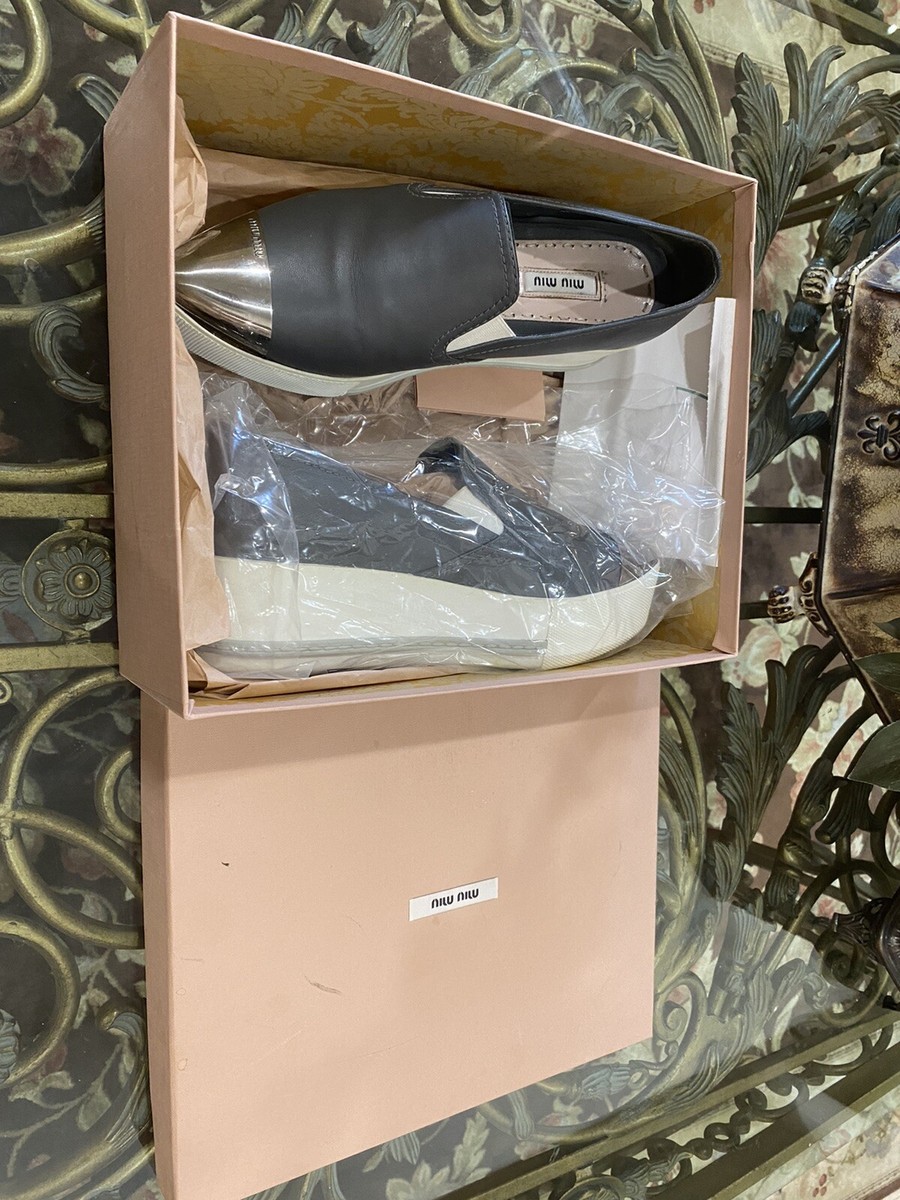 100% AUTHENTIC MIU MIU Ghiaia Platform Silver Metal cap Toe Size