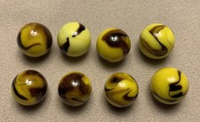 8 Vintage Akro Agate Yellow Brown Bumble Bee Swirl Marble Job Lot .571 .647