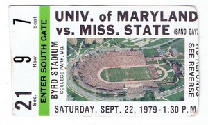 Mississippi St Vs Maryland 1979 Football Ticket Terps