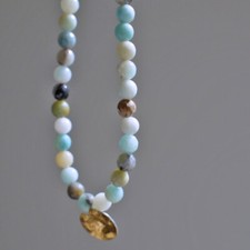U C Sundance Multi Color Amazonite Gold Lotus Charm 925 Sterling Silver Necklace
