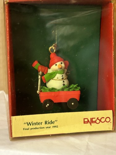 Ornamento carro pupazzo di neve Enesco Small Wonders Winter Ride 1992 ultimo anno 577960 - Foto 2 di 5
