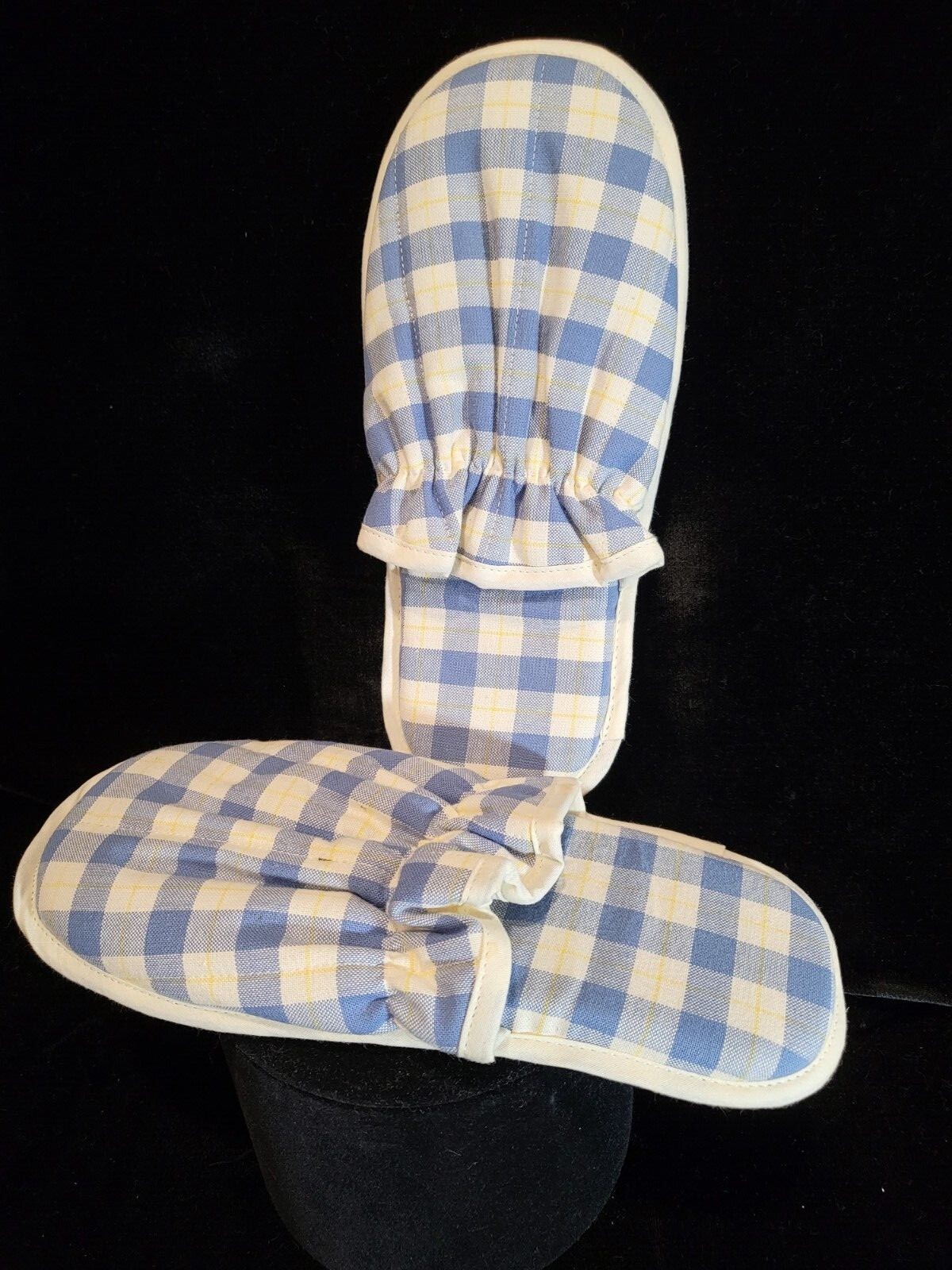 PANTOFOLA D’ORO Pantofole da viaggio in cotone tutto cotone a quadri blu giallo leggere e lavabili