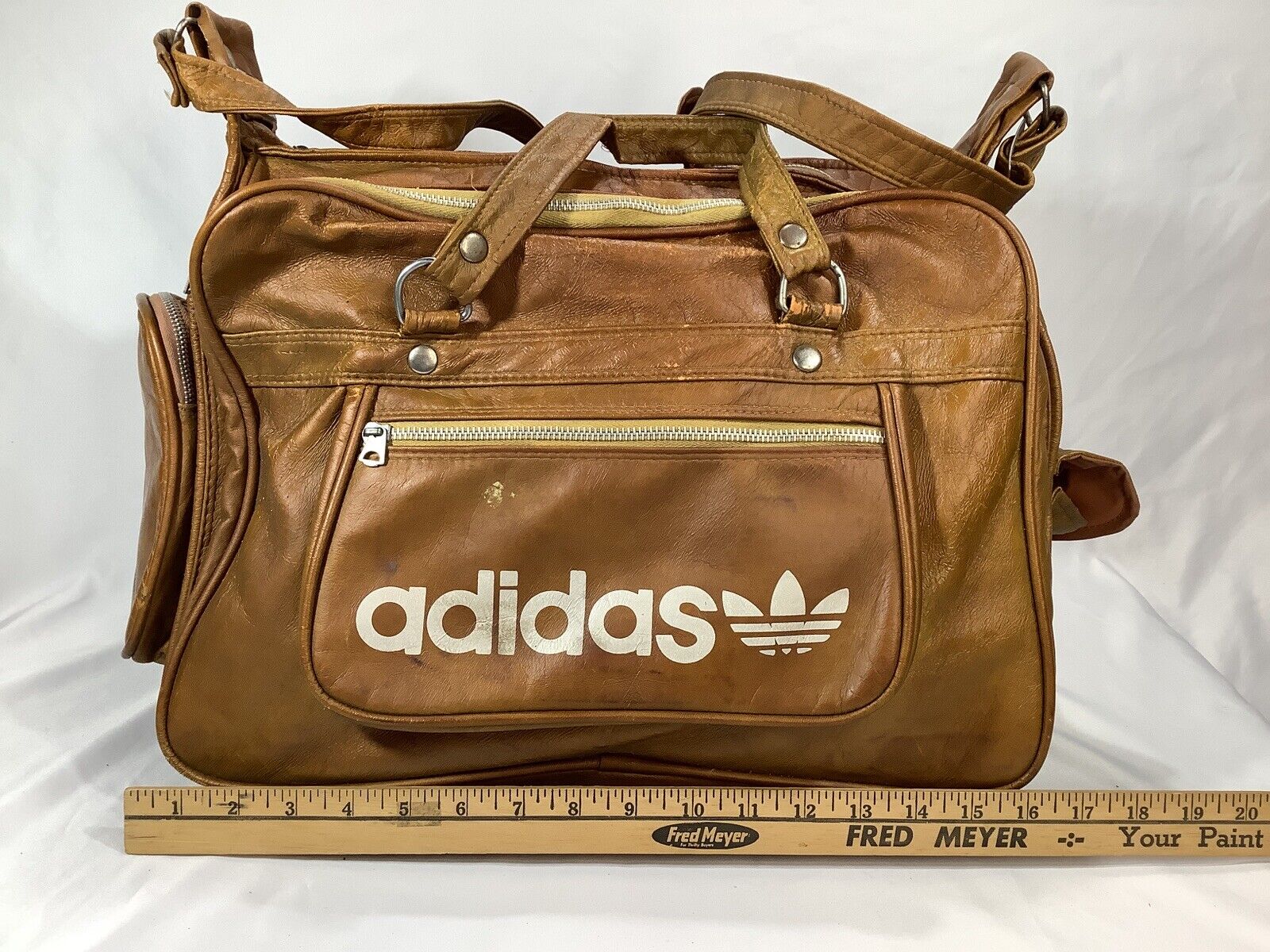 Vintage Adidas Trefoil Brown Leather Gym Overnigh… - image 11