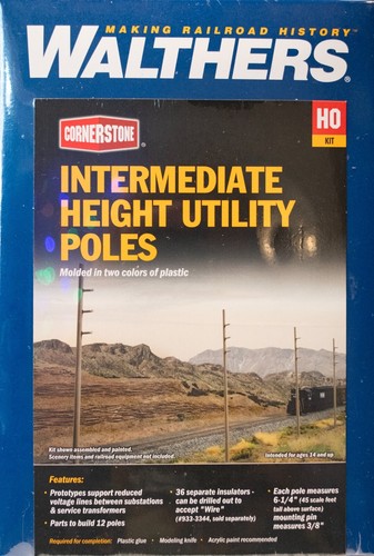 Paquete de postes utilitarios de altura intermedia Walthers HO #933-4173 (madera) (12) -- Kit - | Zustand: New