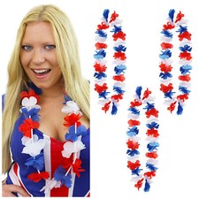 RED, WHITE AND BLUE UNION JACK OLYMPICS GB HAWAIIAN LEI FANCY DRESS LOT