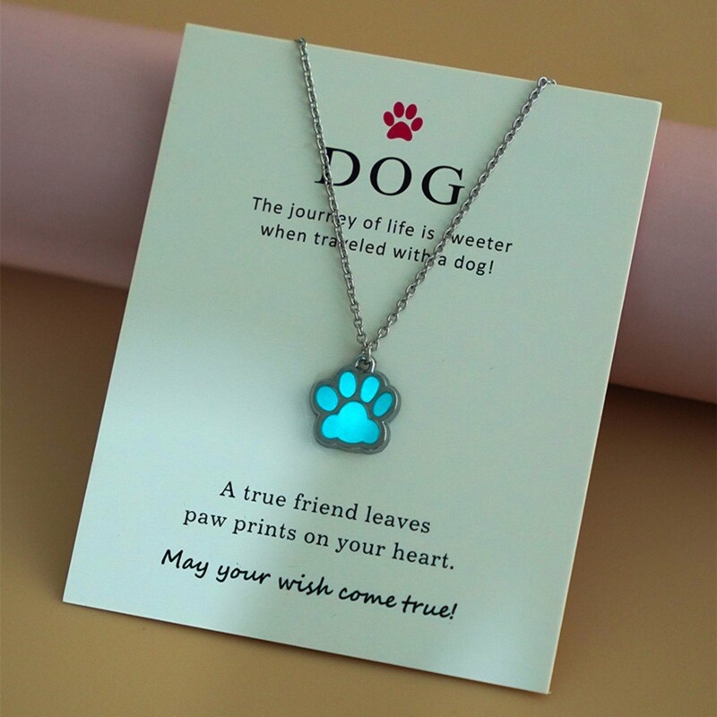 Glow in the Dark Necklace Luminous Dog Paw Pendants Necklaces for Mens