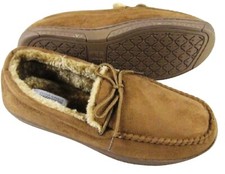 MENS SUEDE MOCCASINS WARM FAUX SHEEPSKIN FUR LINED WINTER LOAFERS SLIPPERS SIZE