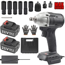800Nm Electric Impact Wrench 1/2'' Brushless High Power Drill Driver + 2 Battery