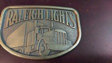Vintage Raleigh Lights Tobacco Cigarettes Semi Truck Trucker Brass Belt Buckle