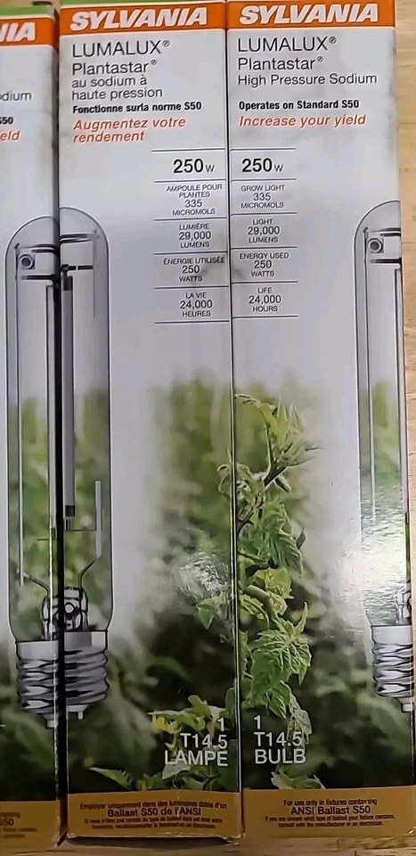 LOT X5 SYLVANIA 250W Plantastar High Pressure Sodium HID Grow Light T14.5 S50 - Image 3 of 4